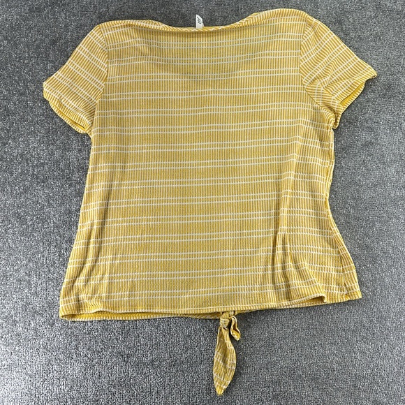 NY Collection Short Sleeve Blouse Shirt Tie Front Button Yellow Pattern Women XL - Picture 3 of 8